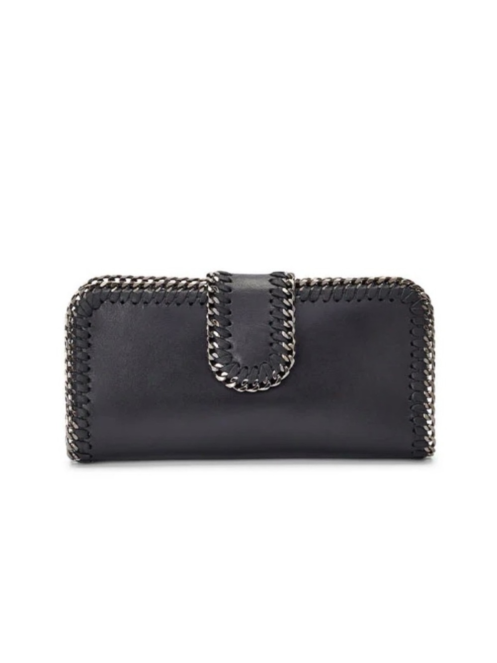 Black Snake Skin Textured Wallet with silver Chain Trim